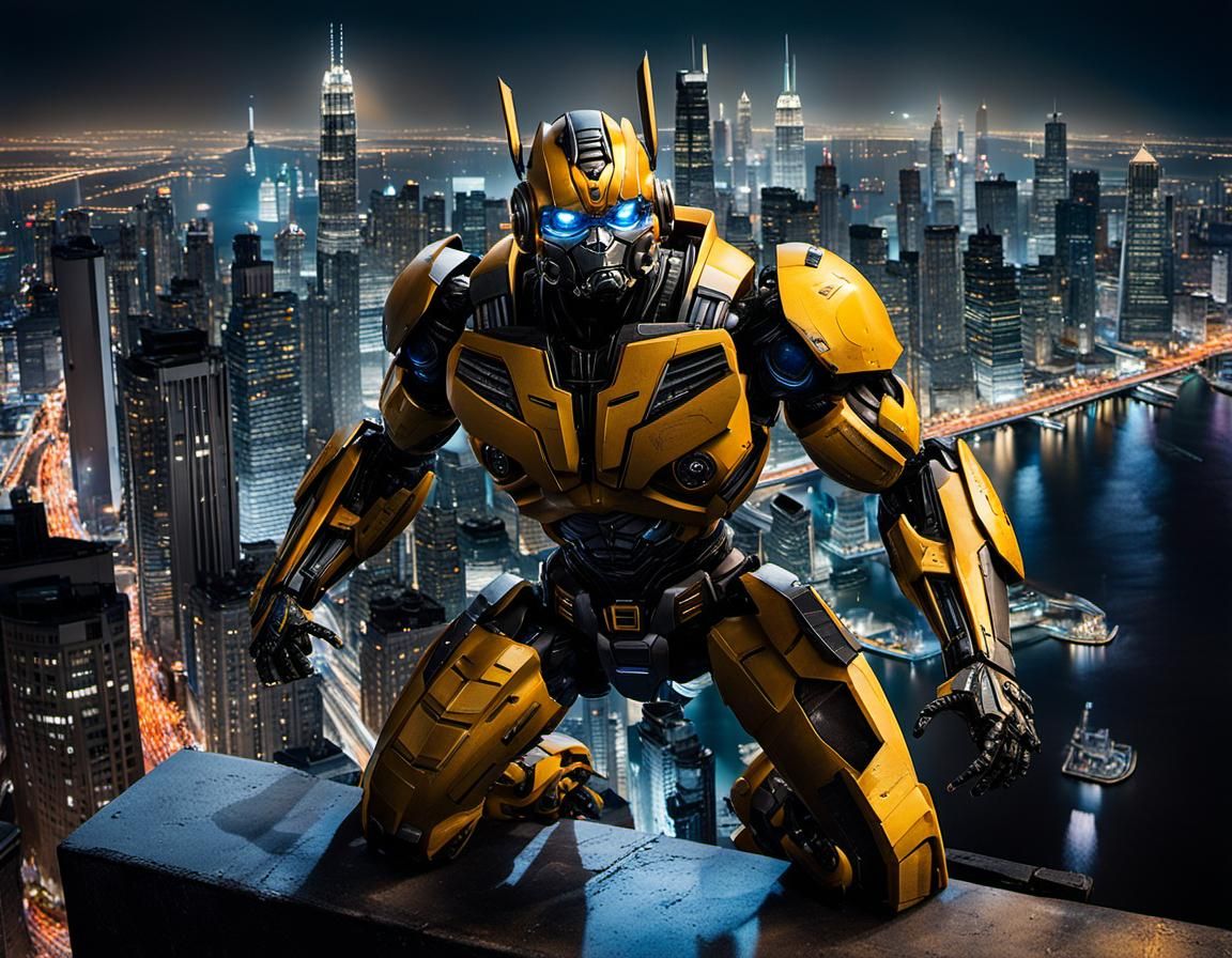 Bumblebee Scans Cityscape in Hyperrealistic Style