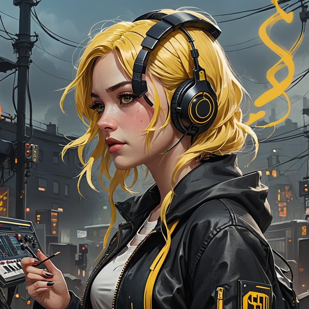 Anime Girl with Electric Powers and Retro Headphones