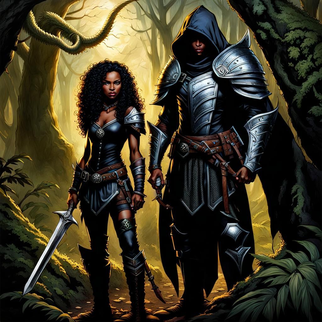 Fantasy Ranger and Beast in Dark Fantasy Style
