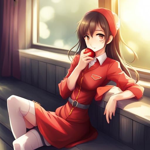 Happy Apple Girl in Anime Style