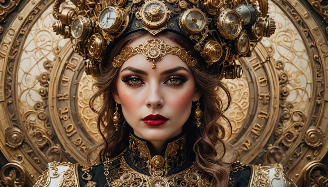 Steampunk Woman Portrait with Gold and Baroque Details