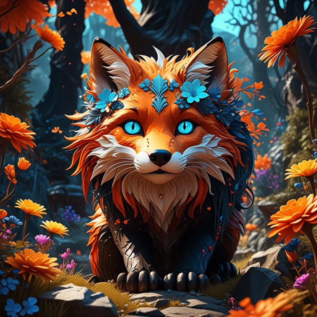 Fox in Mystical Forest: Surreal Pop Art Illustration