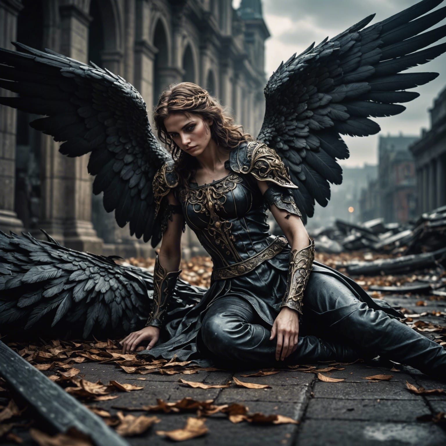 Hyperrealistic Fallen Angel in Atmospheric Lighting