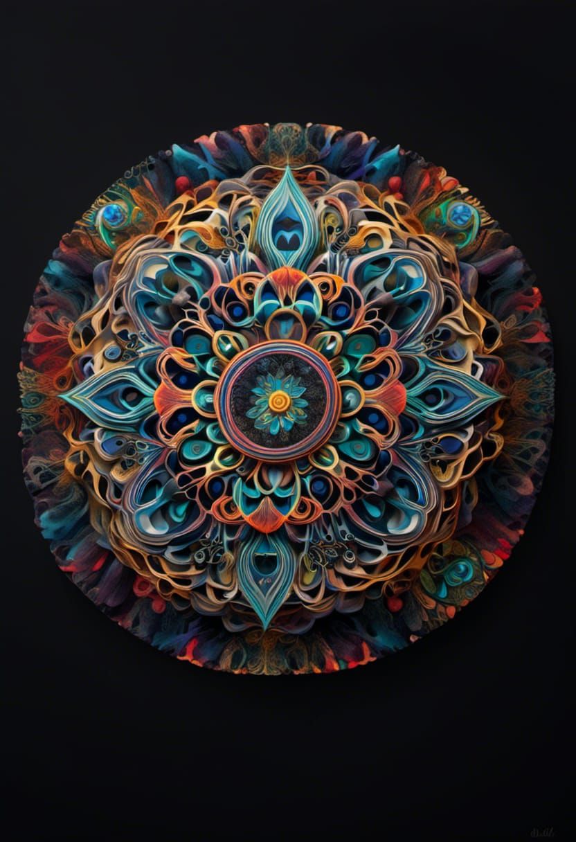 Glowing 3D Mandala Art in a Surreal Style