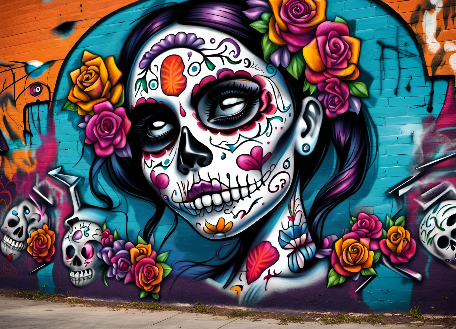 Los Muertos Girl Graffiti Street Art Mural