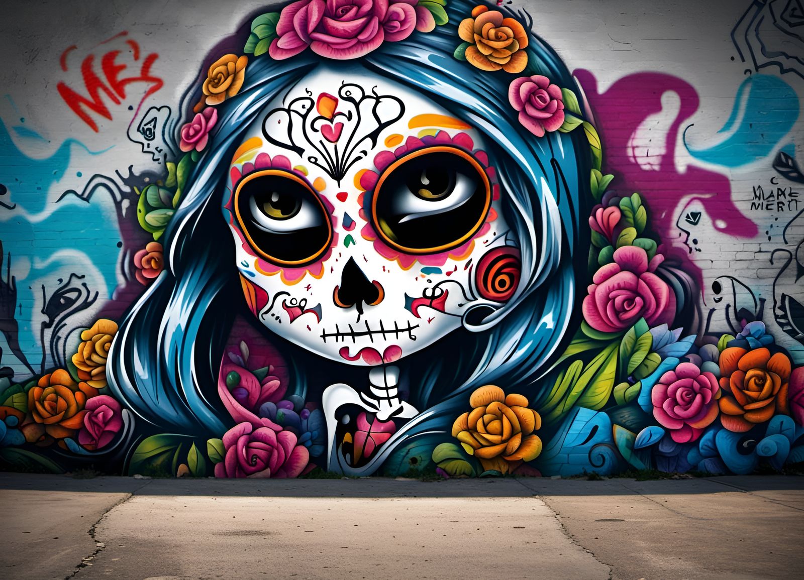 Los Muertos Girl Graffiti Street Art Mural