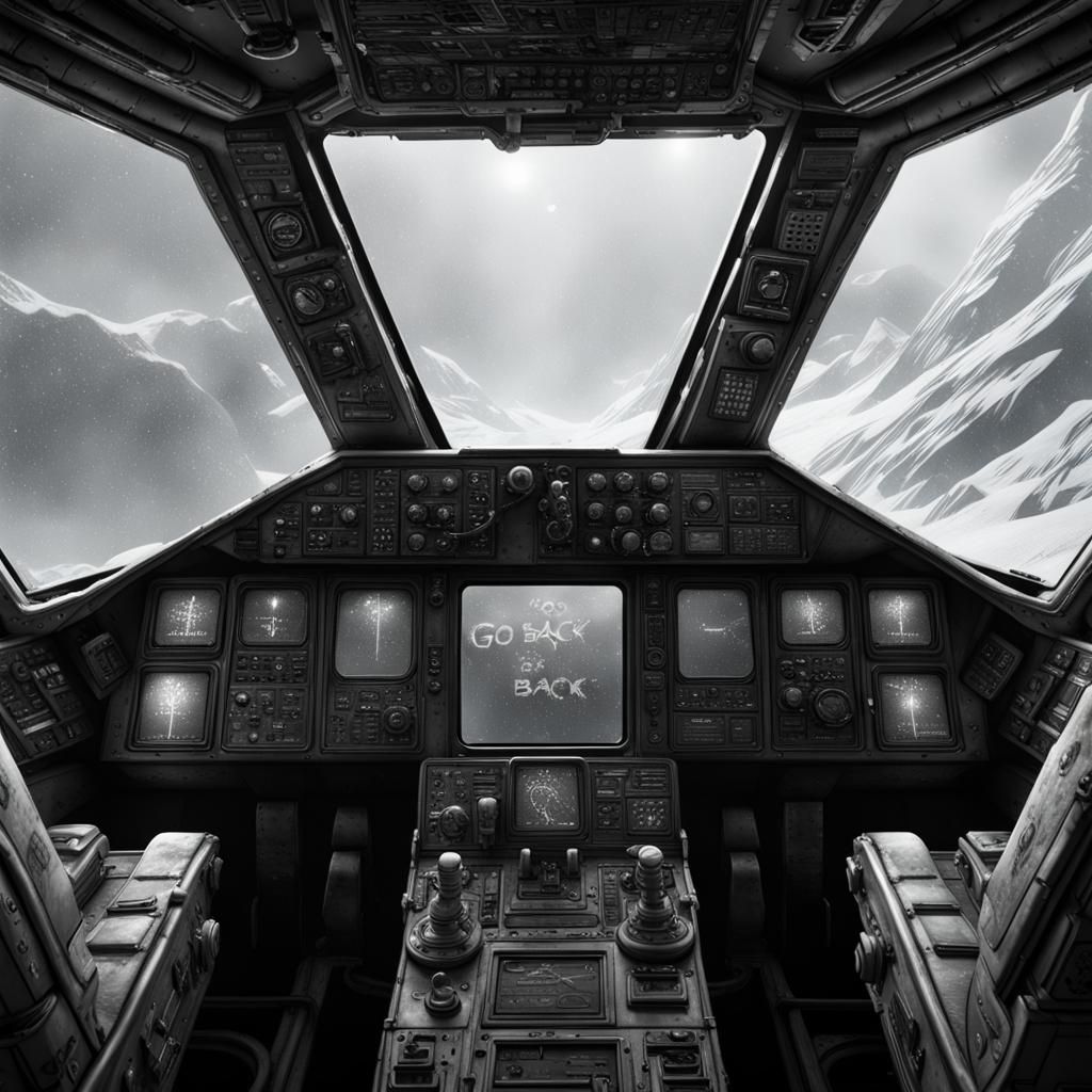 Dramatic Spaceship Cockpit Window in Black and White