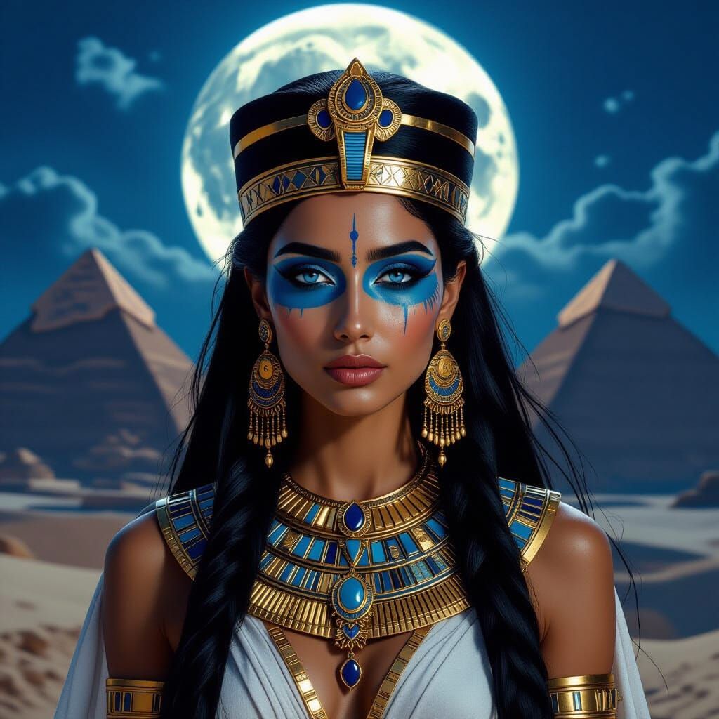 Egyptian Queen with Blue Face and Golden Headdress