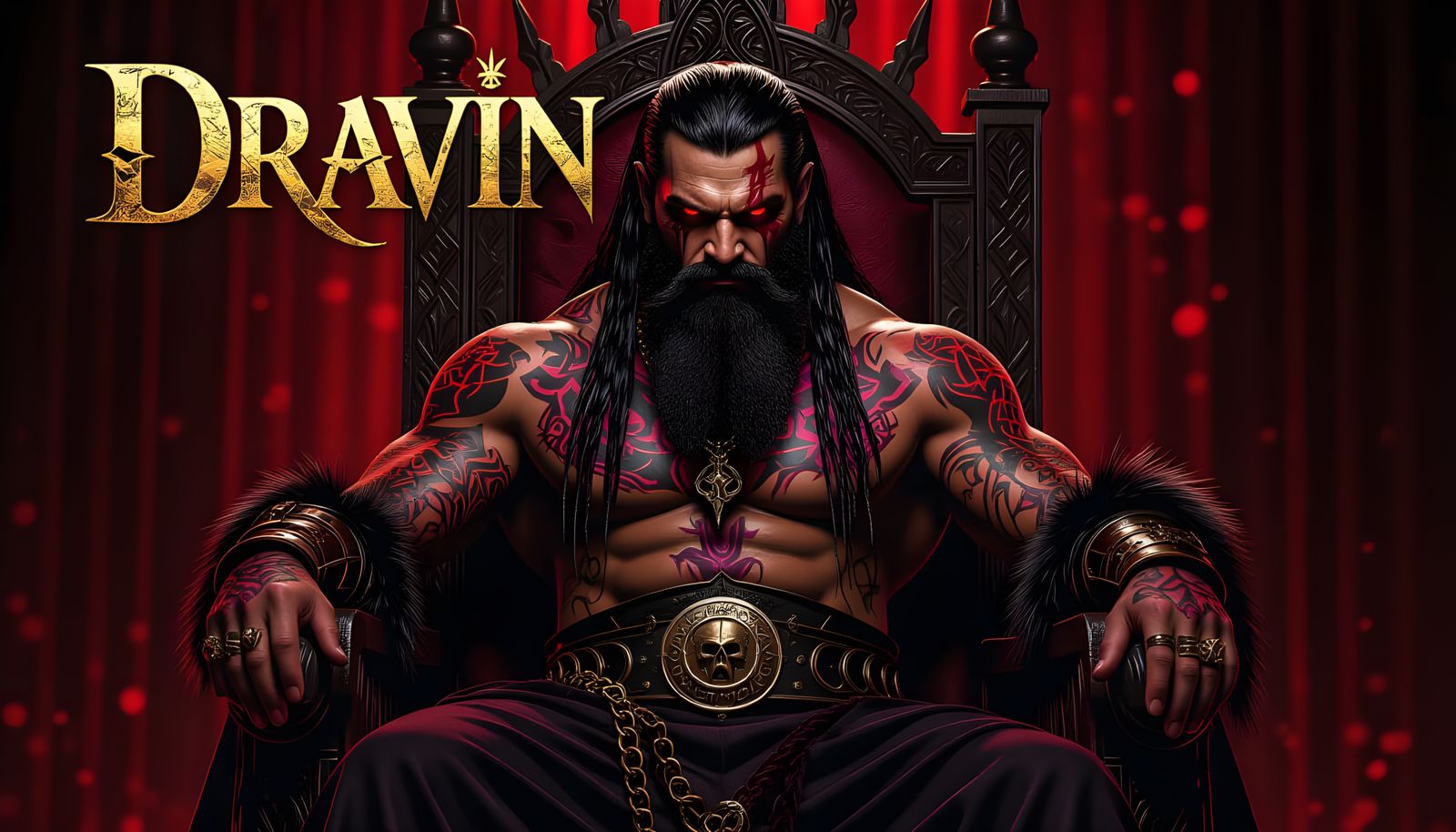 DRAVIN Logo: Dark Red & Gold Satanic Demon King