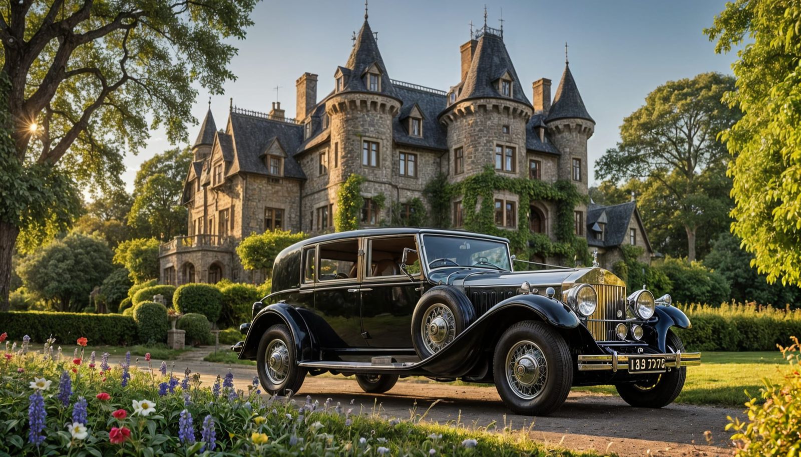 Vintage Rolls Royce Phantom in Whimsical Fairytale Setting