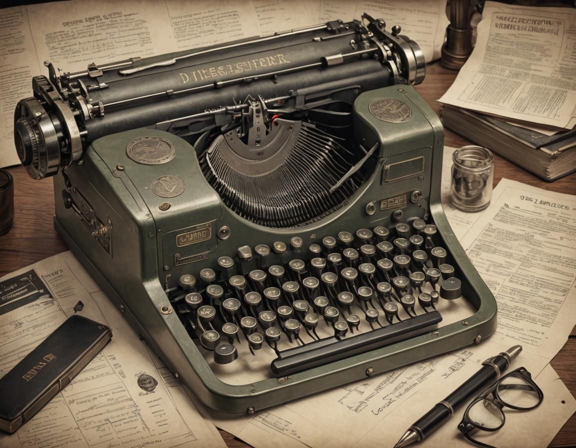 Vintage Dieselpunk Typewriter: Detailed Scientific Illustrat...