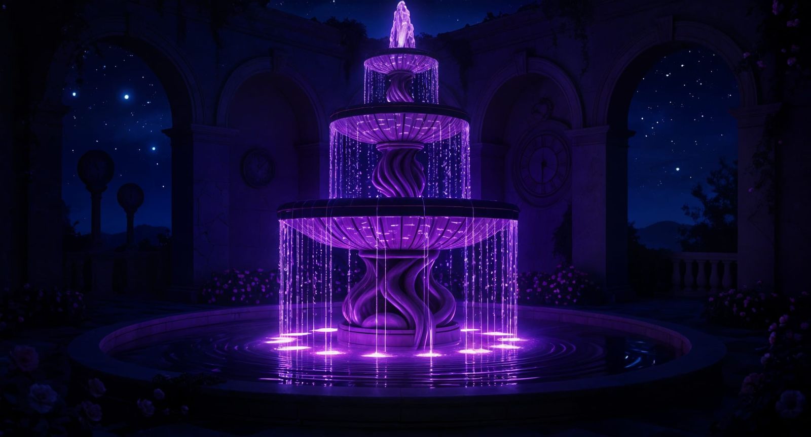 Surreal Fountain of Memories in Dreamlike Twilight