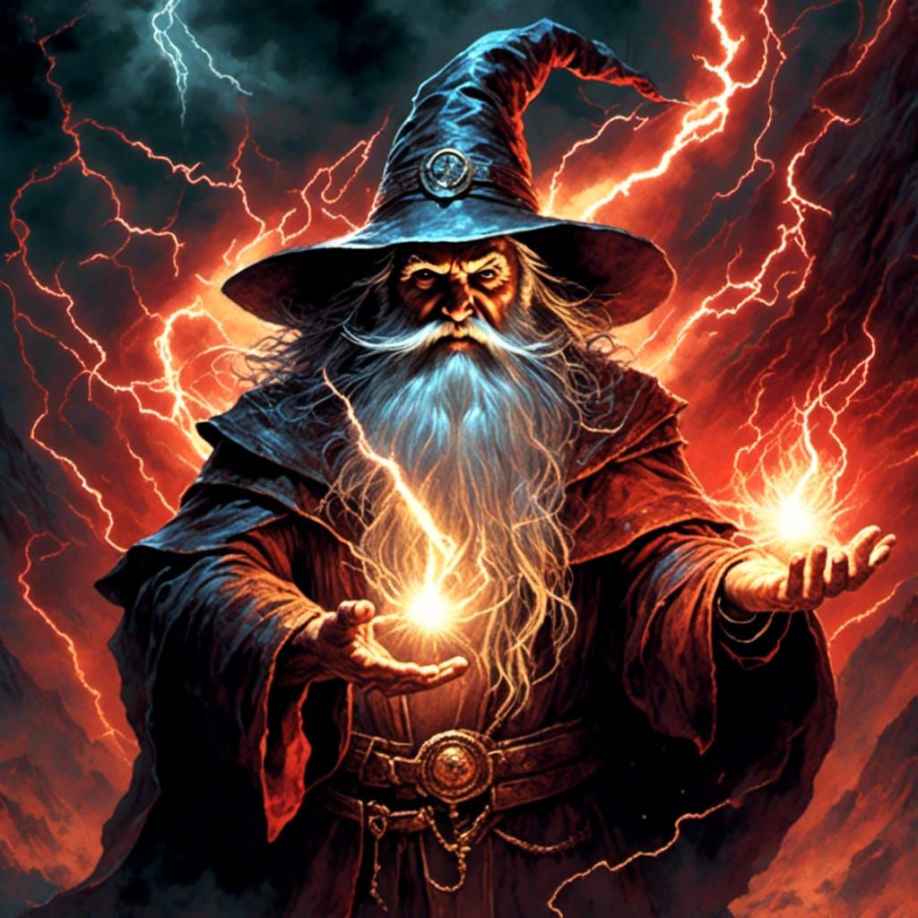 Gnome Wizard Conjuring Lightning in Necronomicon Style