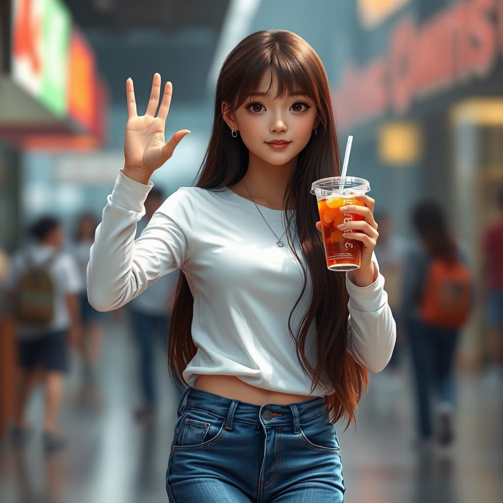 Young Girl with Drink: Detailed Matte Painting