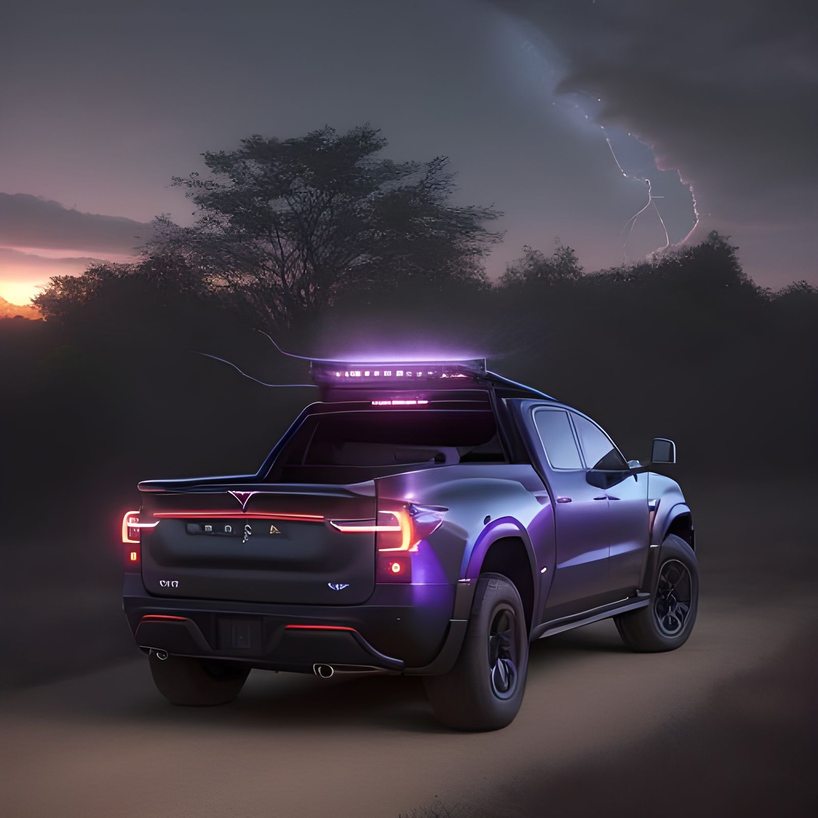 Tesla Cybertruck Portrait at Sunset in African Forest