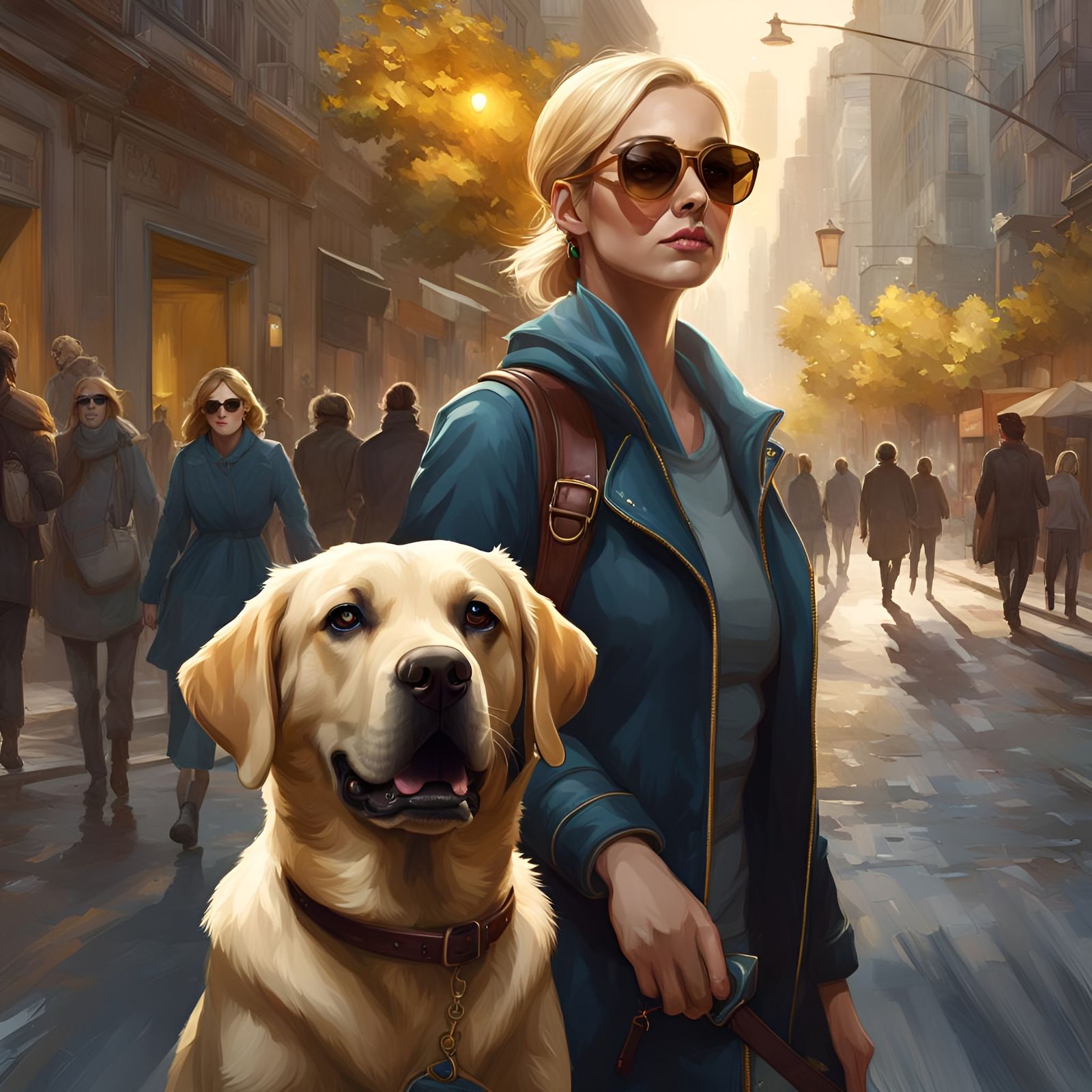 Labrador Guide Dog Leading Woman: Hyperdetailed Portrait