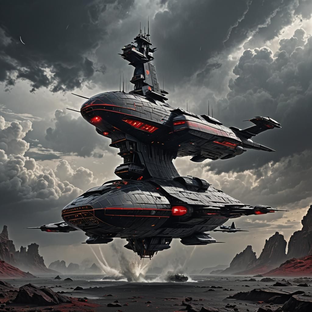 Obsidian Red Starship Cruiser in Orbital Storm