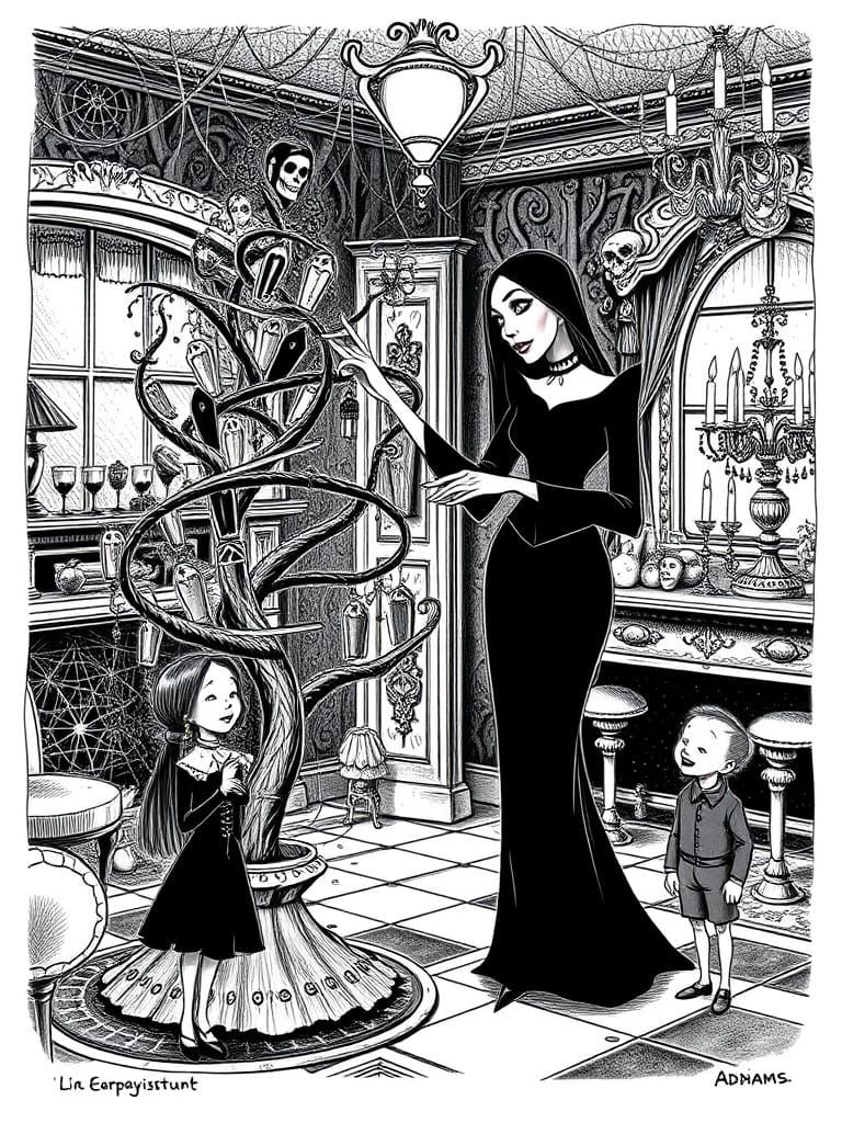 Gothic Family Matriarch Trims Twisted Tree