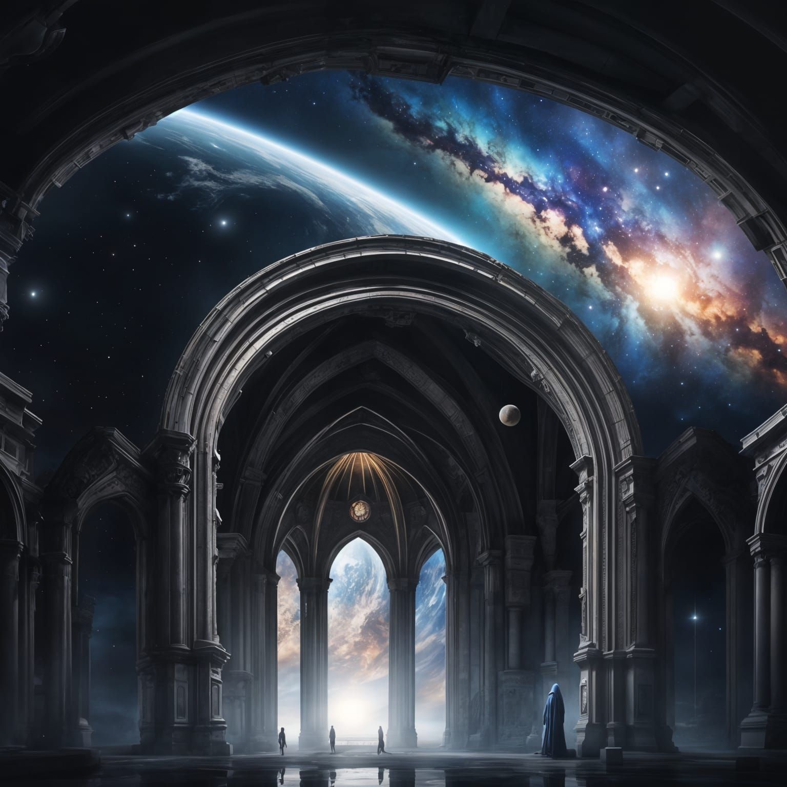 Gothic Windows Frame the Galaxy