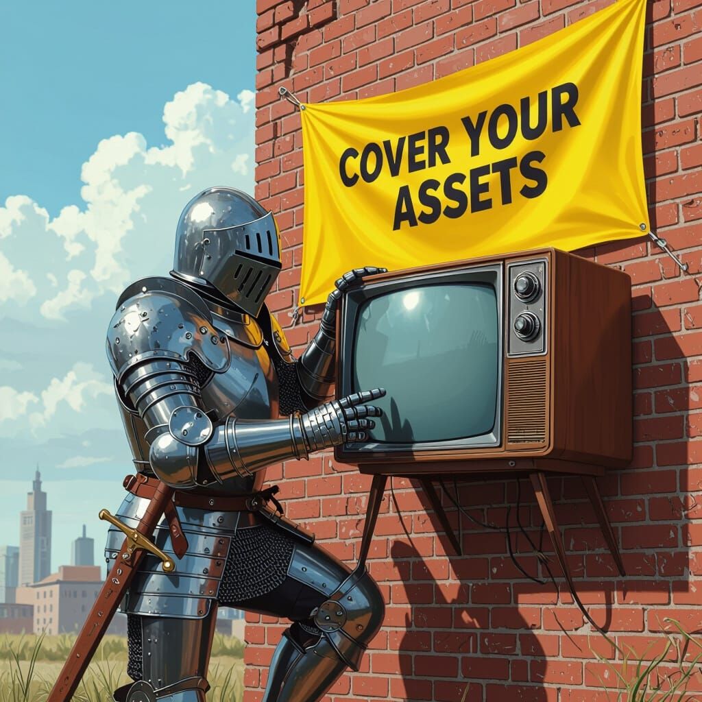 Knight Mounting TV in Dystopian Sci-Fi Art Style
