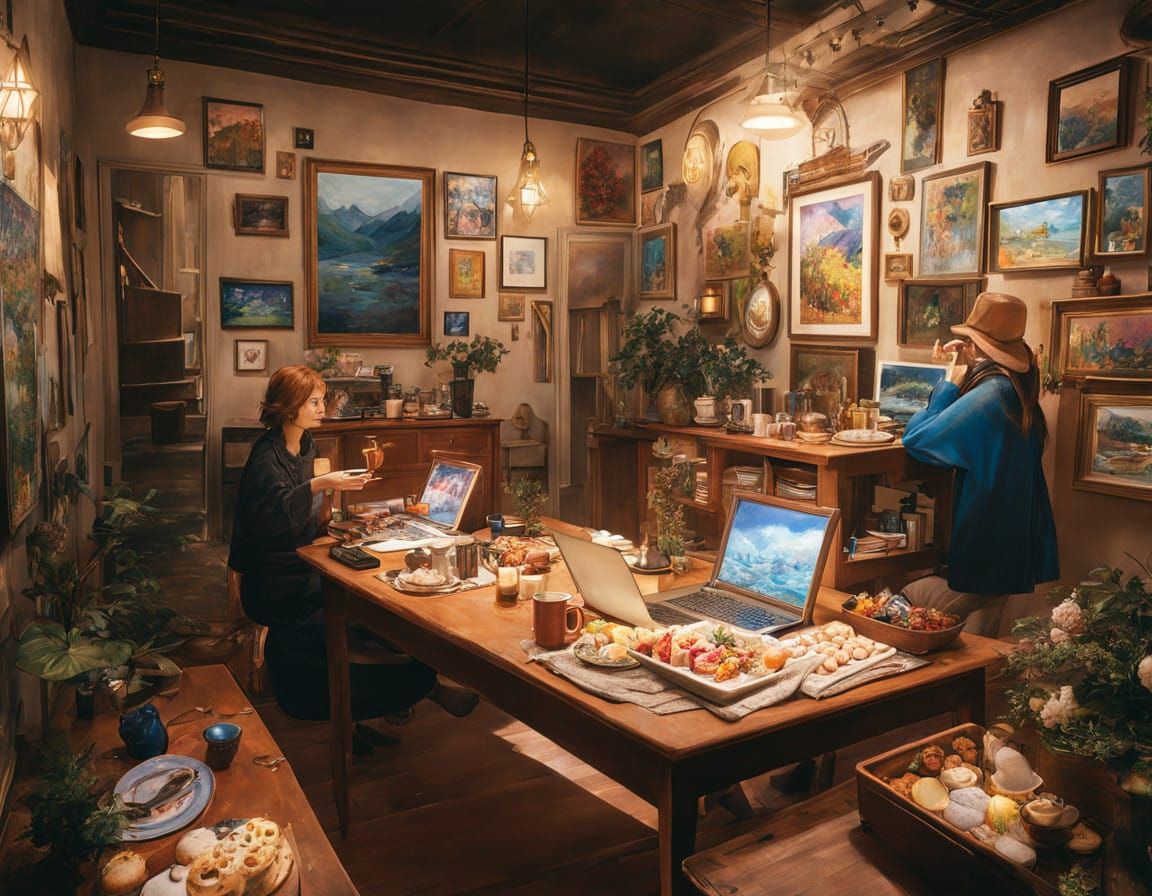 Cozy NightCafe Gathering in Whimsical Style