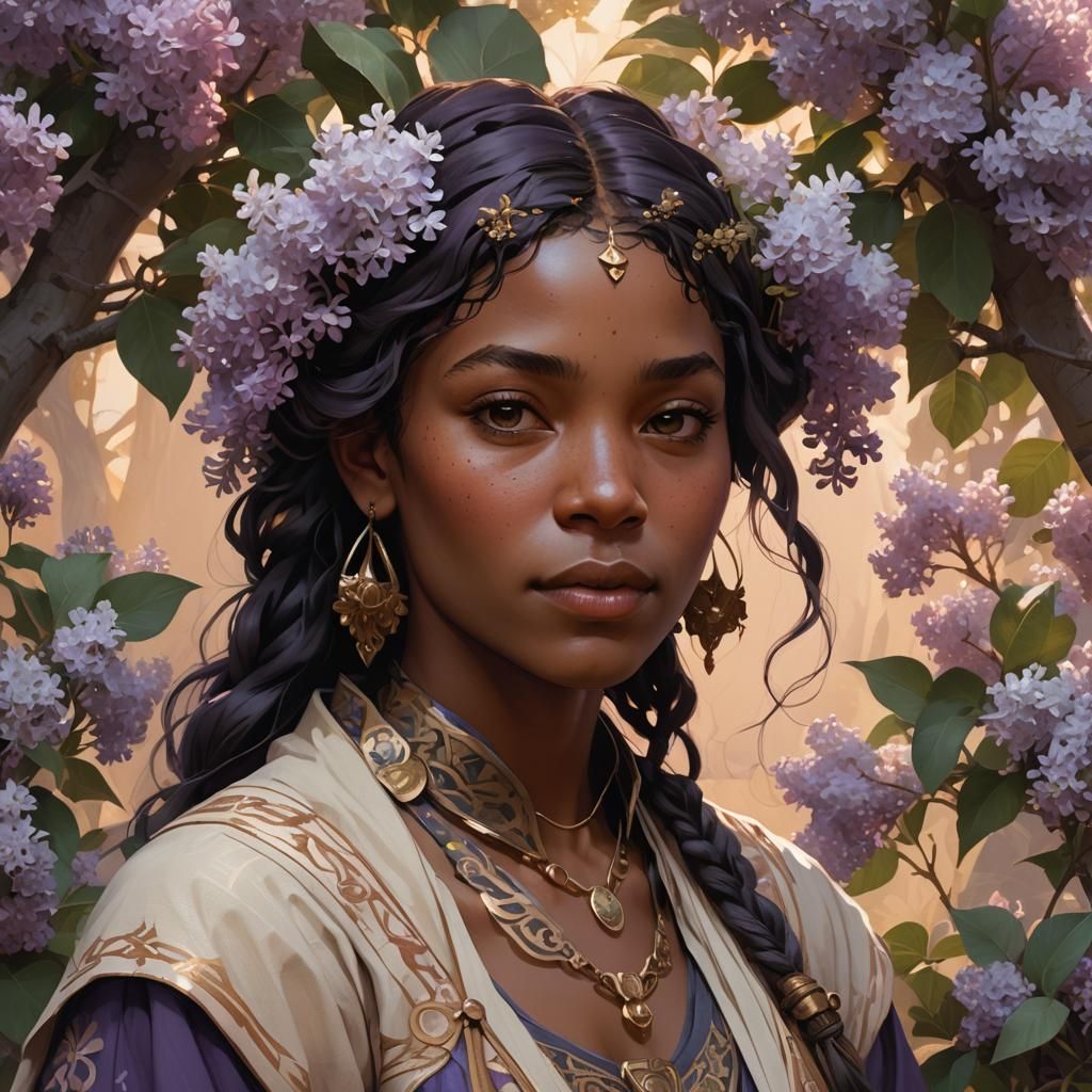 Woman with Lilacs: Hyperdetailed Art Nouveau Portrait