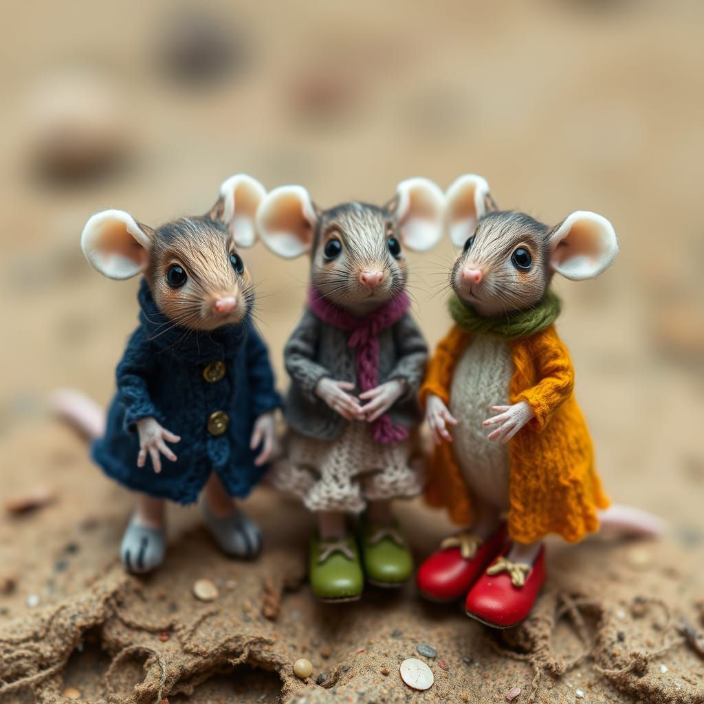 Whimsical Felted Mice in Miniature Clothing