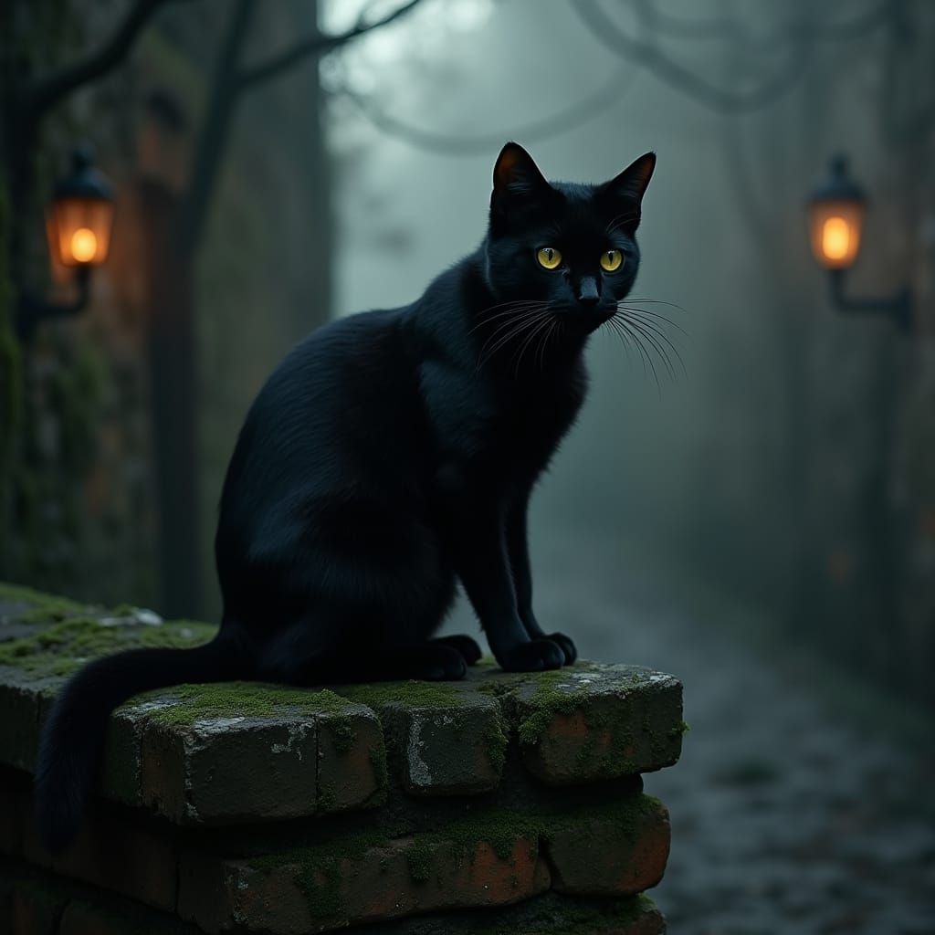 Mysterious Black Cat in Gothic Ambiance