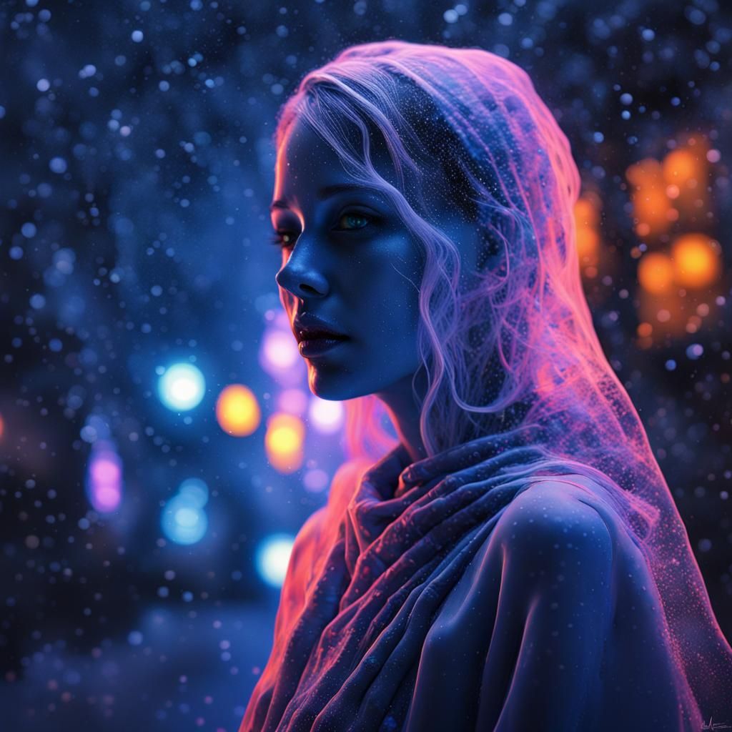 Ethereal Ghost in Snowy Night: Watercolor Art