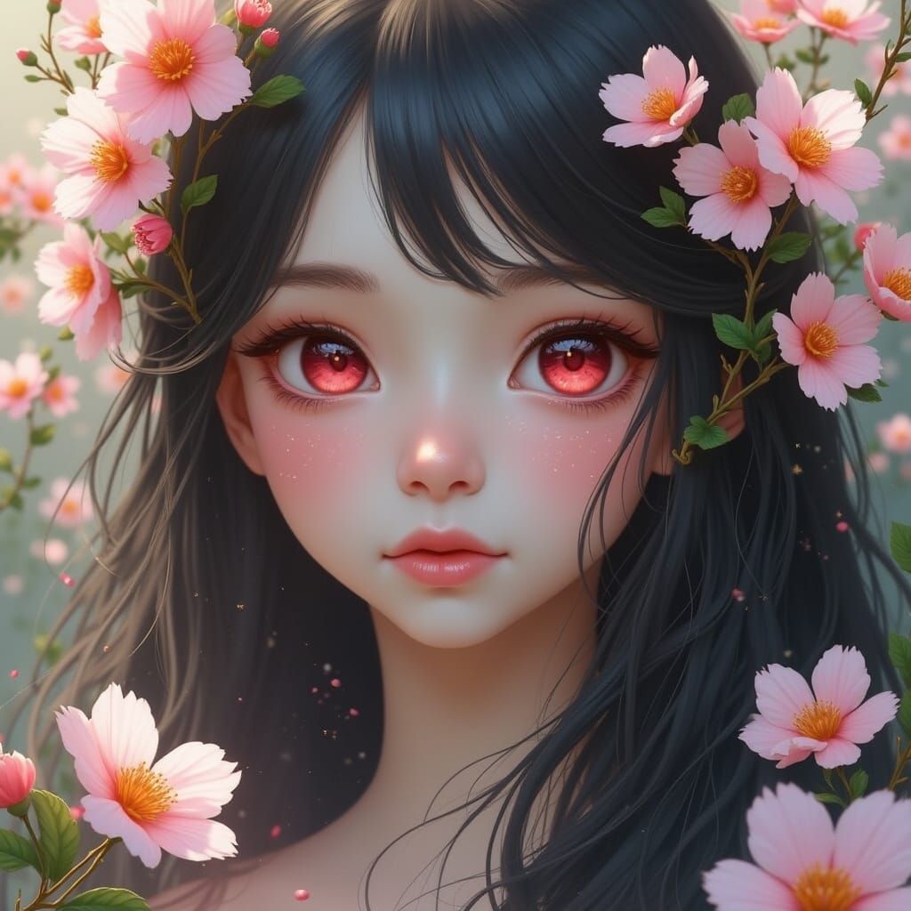 Ethereal Emo Girl in Dreamlike Garden