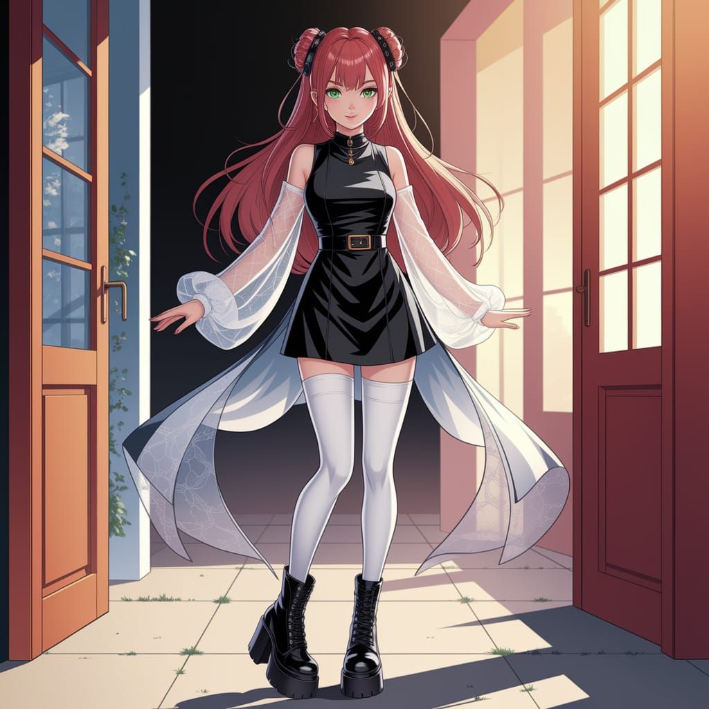 Anime-Style Woman in Edgy Fashion