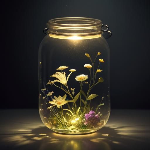 Fantasy Flowers and Lights in a Jar
