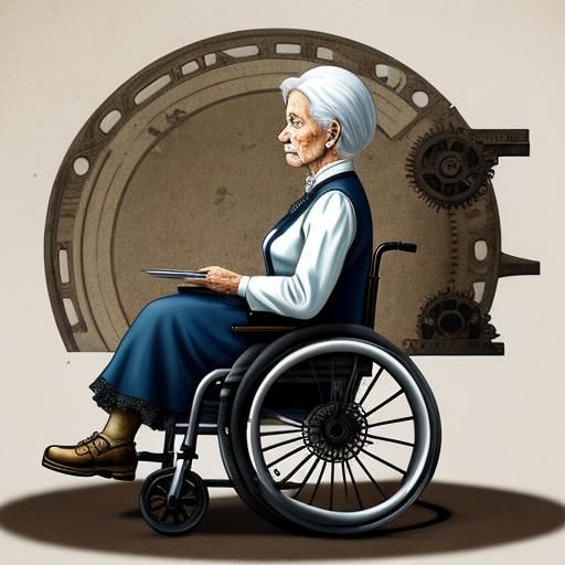 Steampunk Portrait of a Sad Elderly Woman