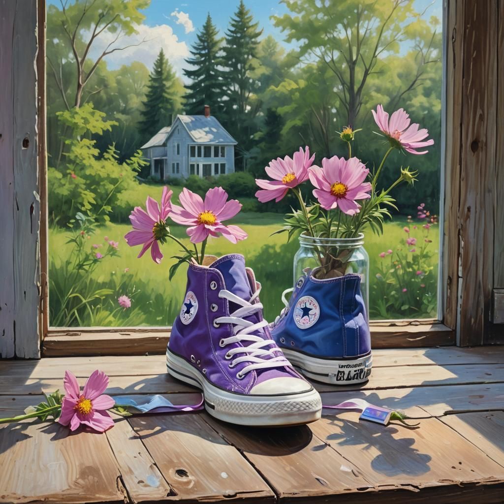 Expressionist Shoe with Cosmos in Golden Light