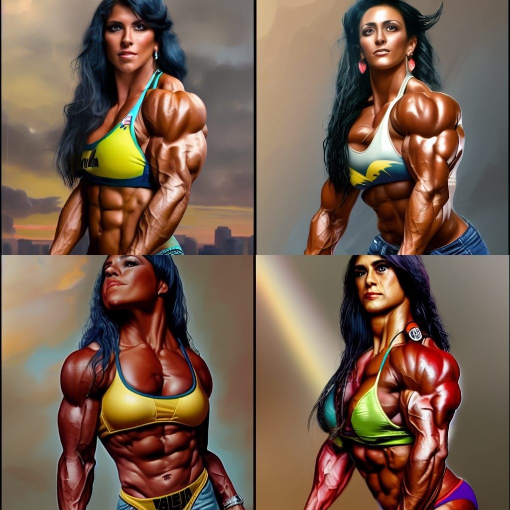 90s Bodybuilder, Digital Painting in Oil Painting Style