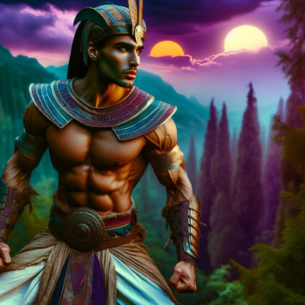 Egyptian Warrior in Twilight Desert Landscape