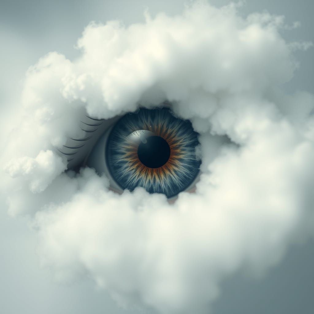 Close Up Of Grey Cloud Eyes In Fantasy Style