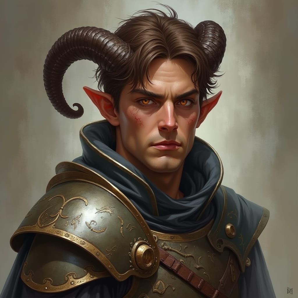 Regal Tiefling Paladin in Earthy Armor