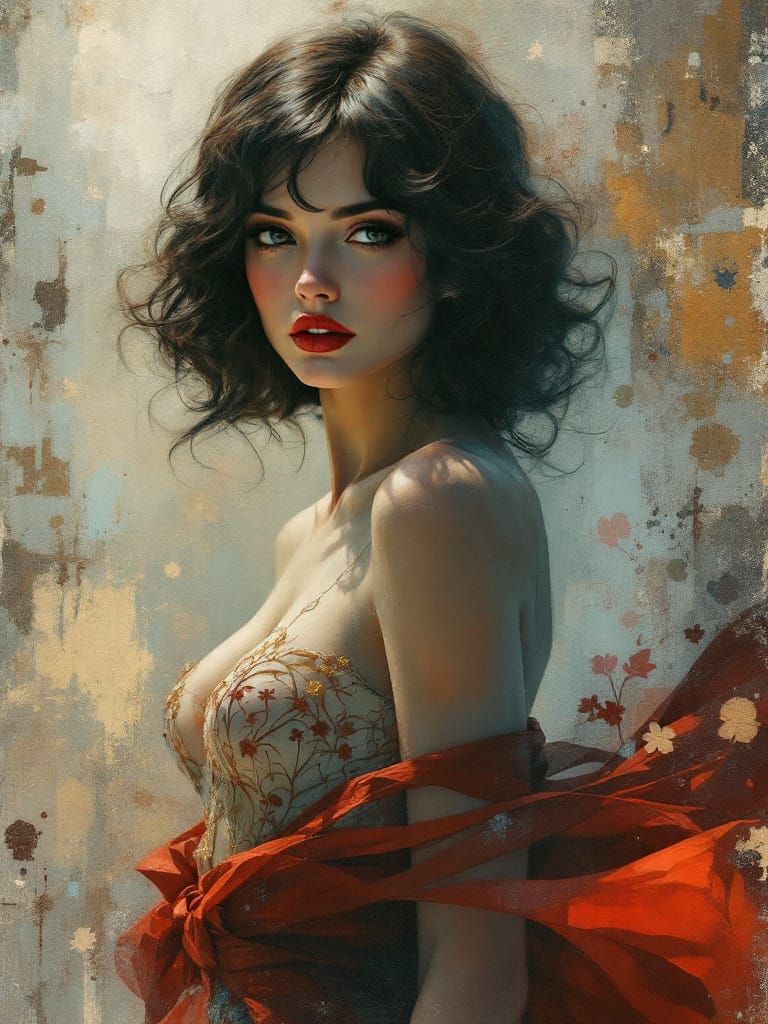 Pin Up Woman Stands Confidently in Atmospheric Style