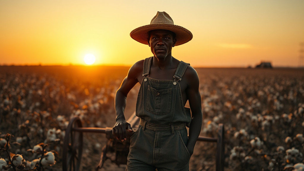 Sharecropper Leaning on Plow in Golden Light