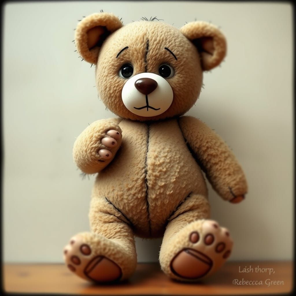 Childlike Teddy Bear with Imperfect Proportions and Distorte...