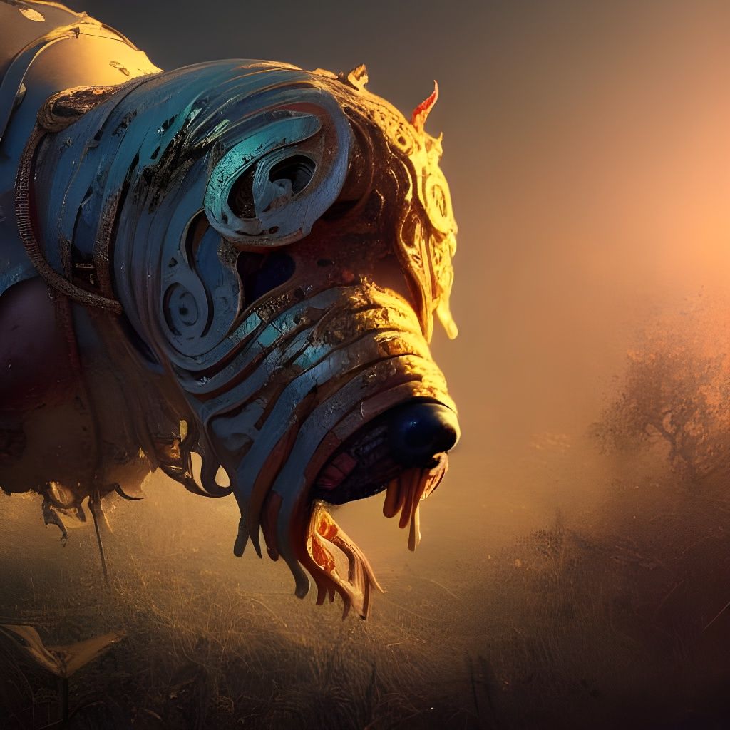 Gruesome Beauty: Hyperdetailed Dog in Golden Light