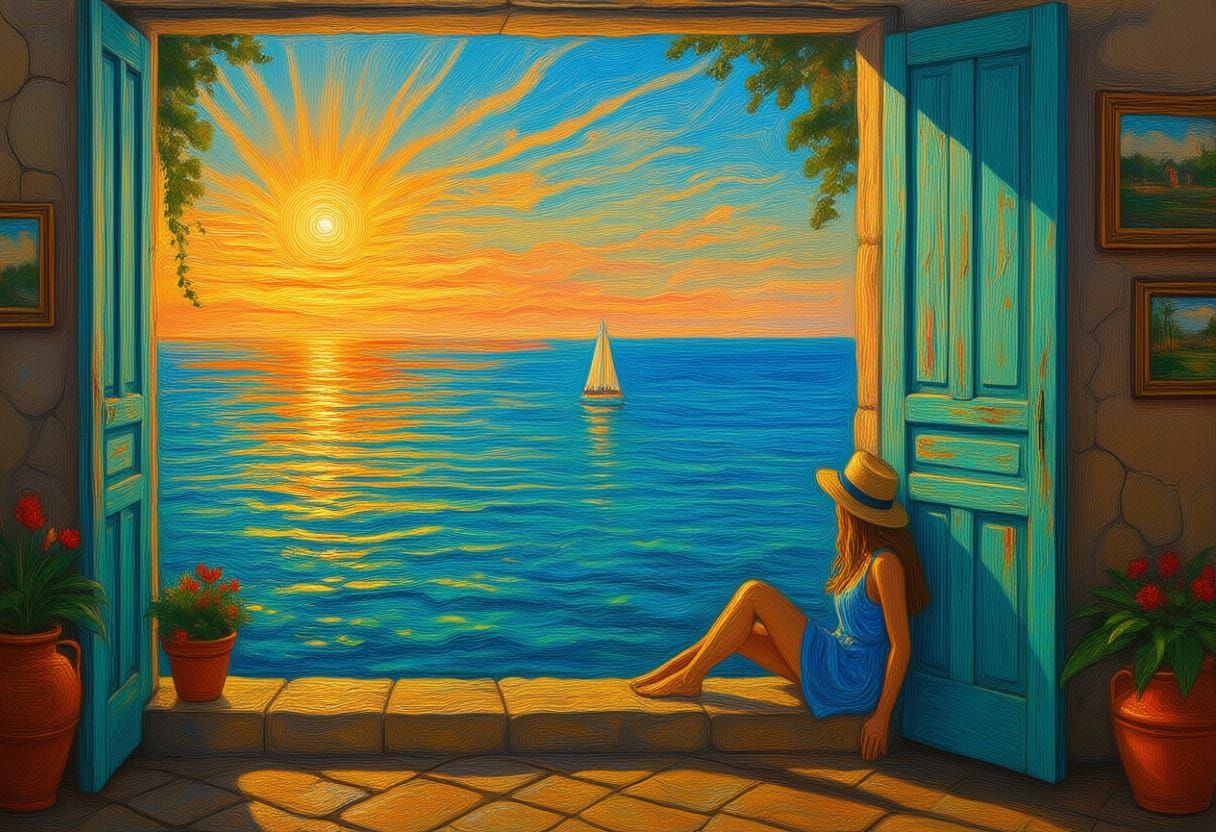 Melancholy Summer Sea Scene as Oil Painting