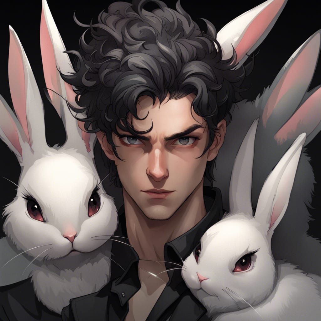 Young Man with Bunny, Detailed Fantasy Portrait