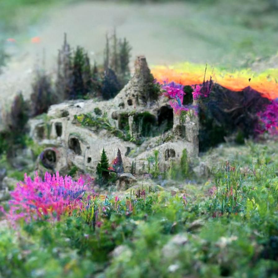 Fantasy Cottage: Holographic Astral Cosmic Illustration