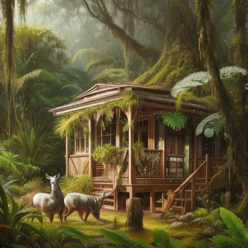 Rainforest Oil Painting with Intricate Detail