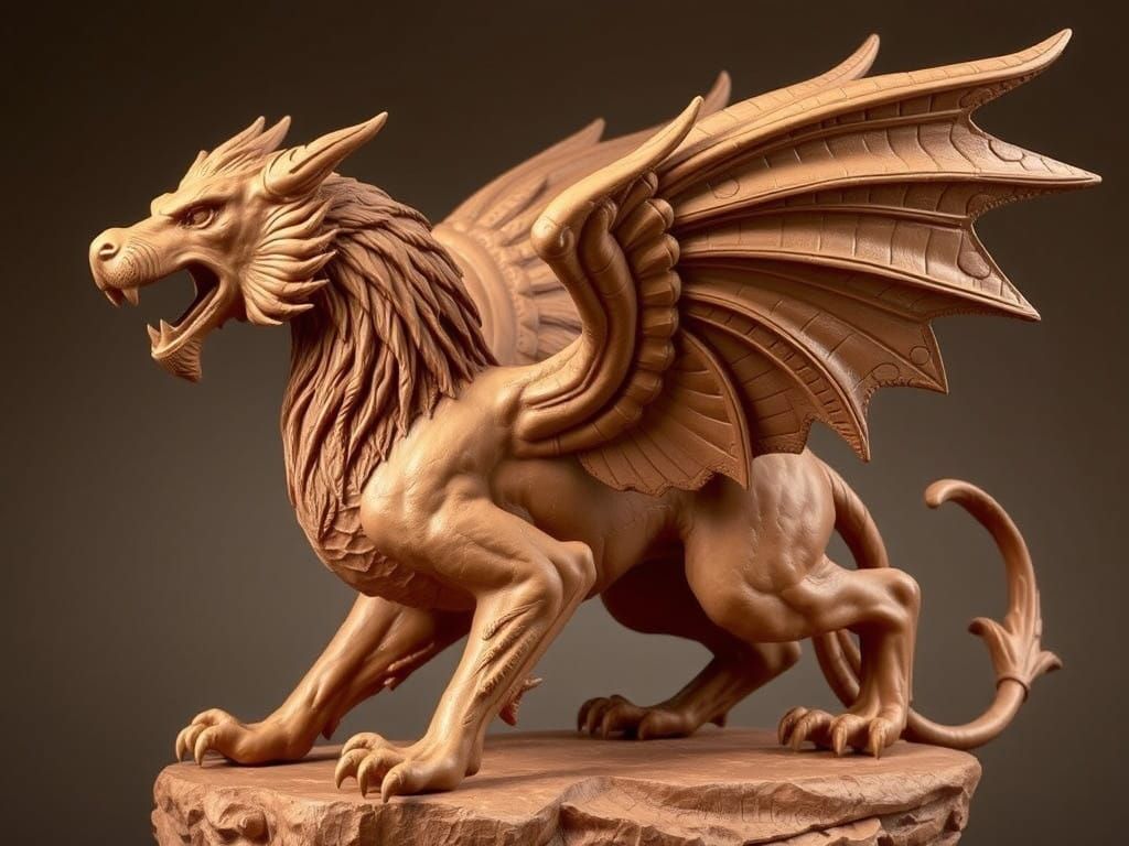 Classical Griffin Sculpture in Terracotta