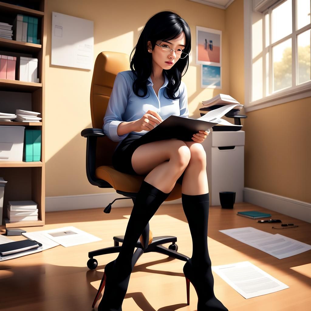 Secretary Opening File in Sunny Office: 3D Render