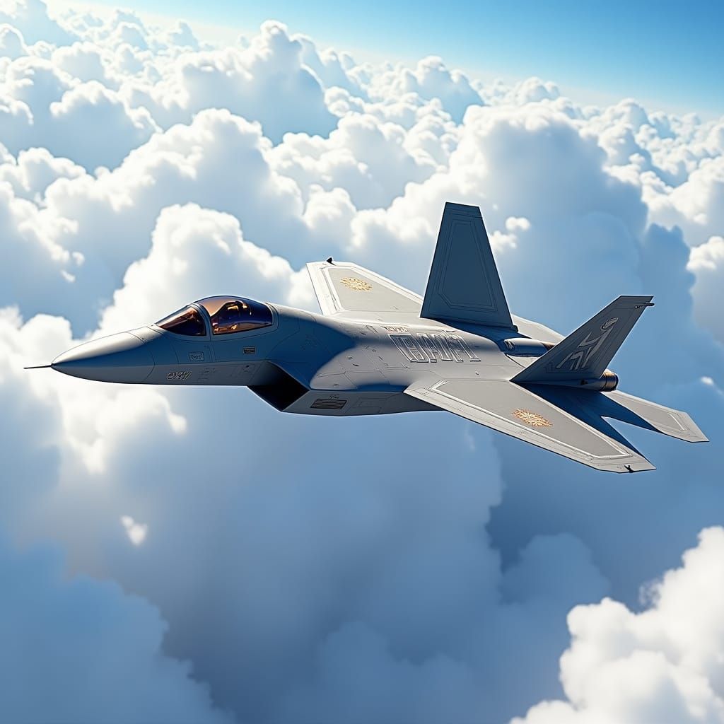 F22 Raptor Soaring Through Clouds in 3D Anime Art
