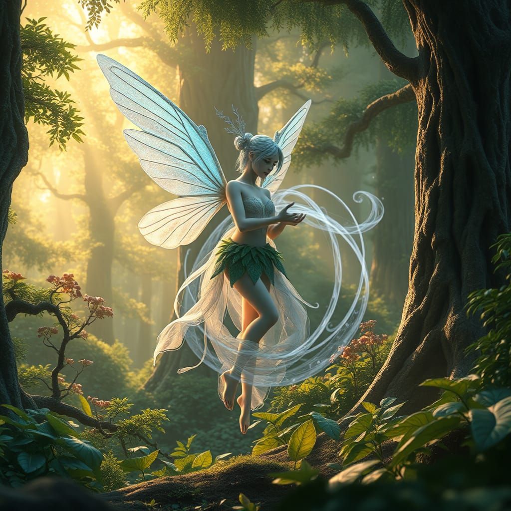 Ethereal Wind Fairy in Enchanted Forest